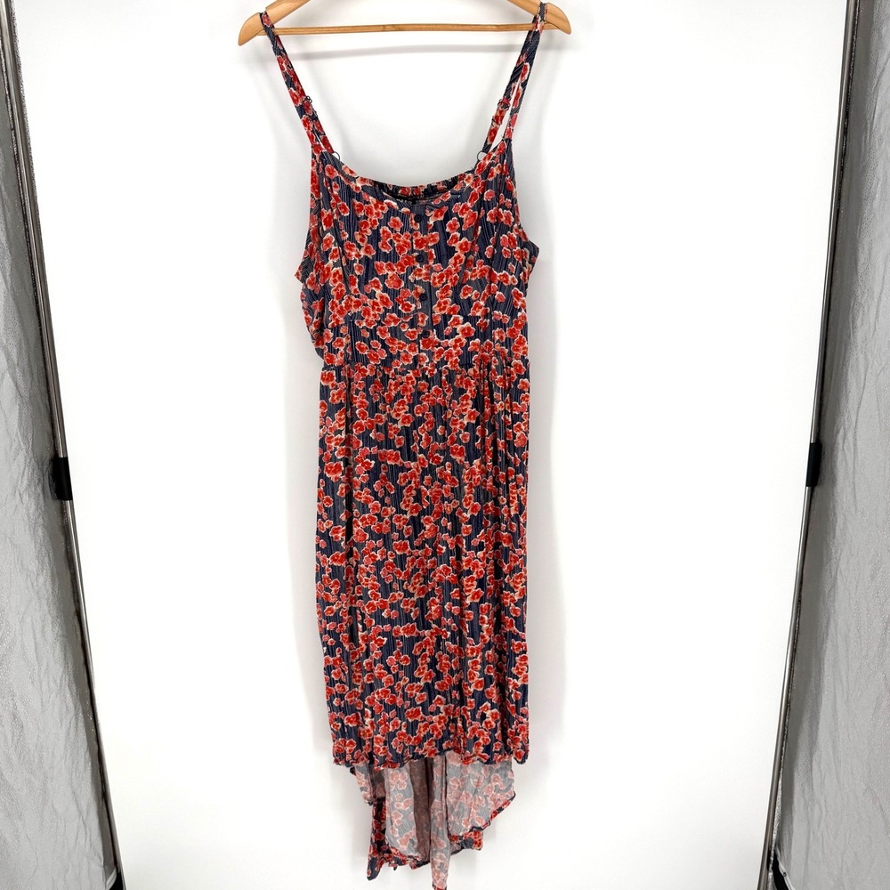 Torrid Womens 3 Floral High Low Midi Dress Navy Blue Orange Button Front Smocked